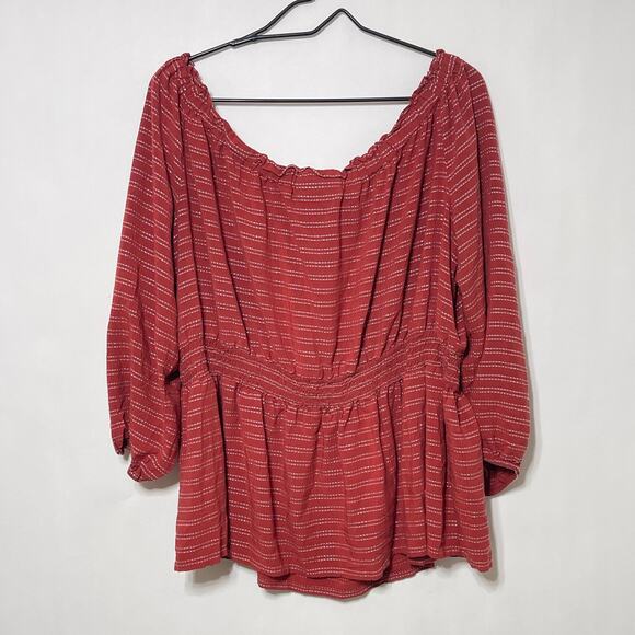 Lane Bryant Blouse Women's 18/20 Striped Peasant Scoop Neck Peplum Top BOHO - Picture 2 of 9